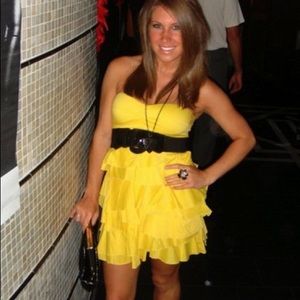 Bright Yellow, Multi-Layered, Mini Strapless Dress